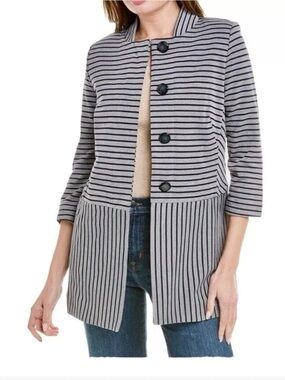 CAbi Gray & Black Striped Button-Front Jacket